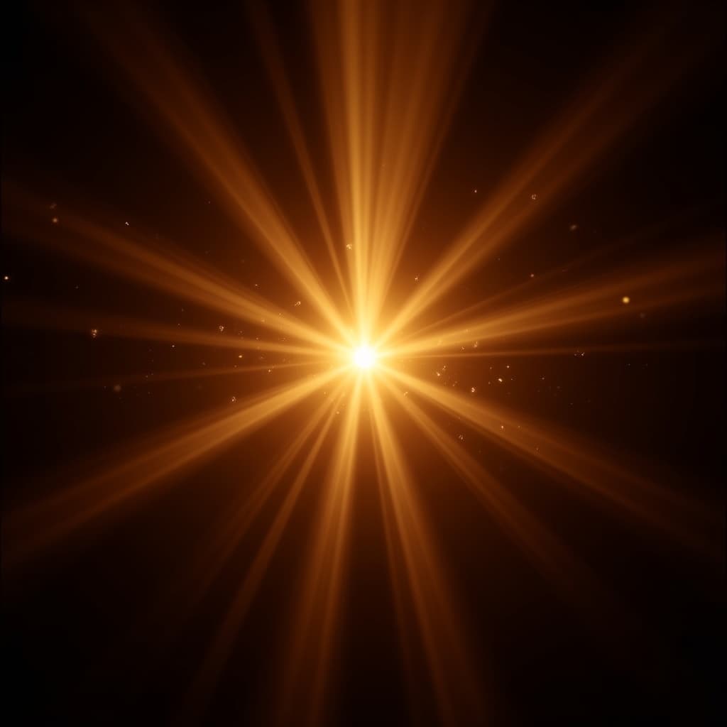 Five parallel warm amber light beams converging to a single bright focal point against a dark background.